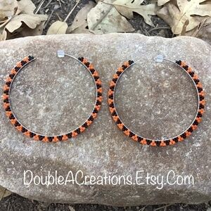 Orange and Black Beaded Hoops